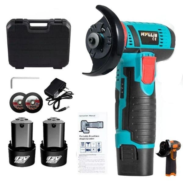 AMOLADORA ANGULAR ESMERIL CORTADOR - KIT COMPLETO CON 2 BATERÍAS DE REGALO