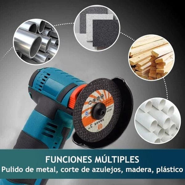AMOLADORA ANGULAR ESMERIL CORTADOR - KIT COMPLETO CON 2 BATERÍAS DE REGALO